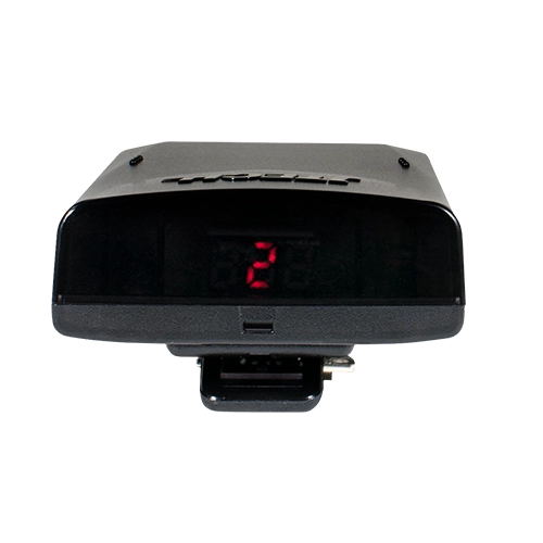 A black rugged pager with a digital display showing the number 2.