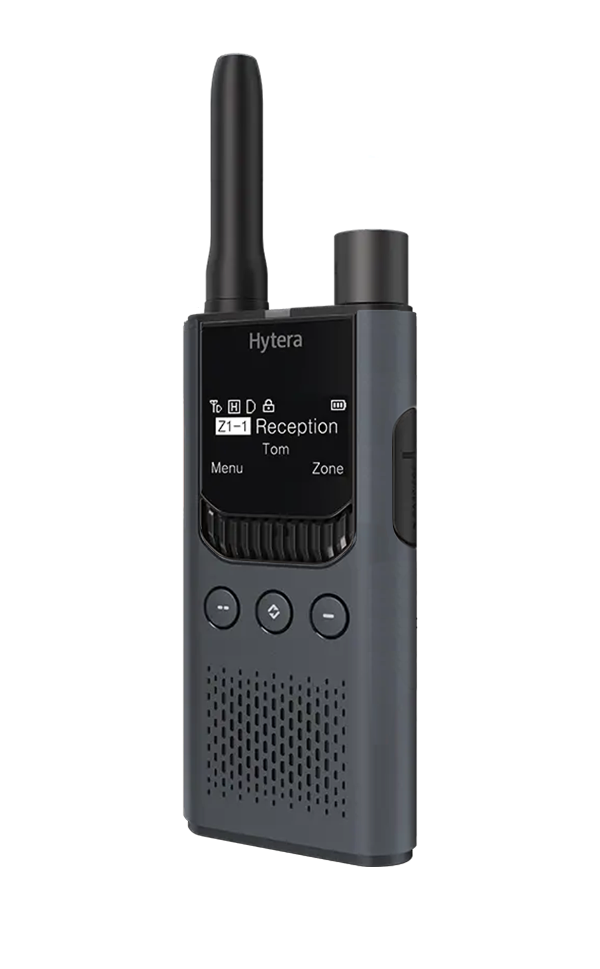 Hytera S1 Pro Radio in Grey with three buttons below a display screen.