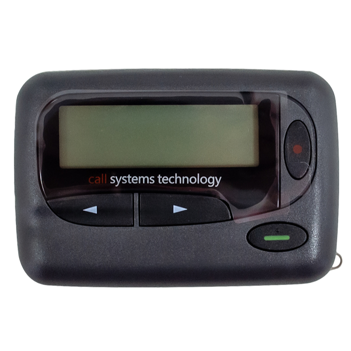 A handheld pager, typically used for wireless communication in service environments like restaurants.