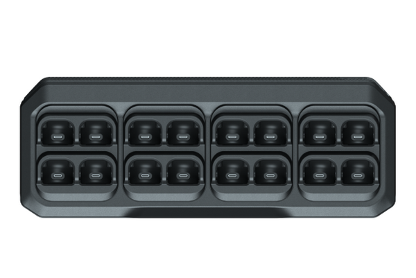 Black charging port for S1 mini radios with 16 power adapters.