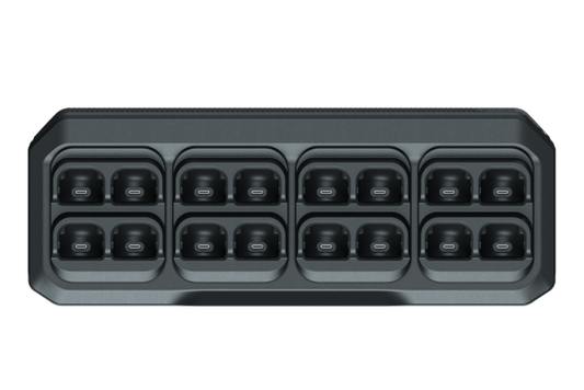 Black charging port for S1 mini radios with 16 power adapters.