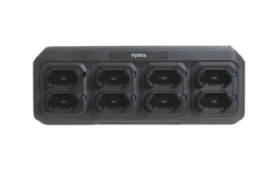 Black power adapter for the Hytera S1 and S1 Pro with 8 sockets on a white background.