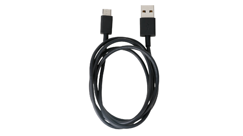 Black USB cable on a white background