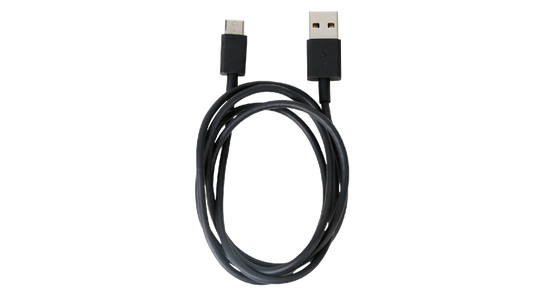 Black USB cable on a white background