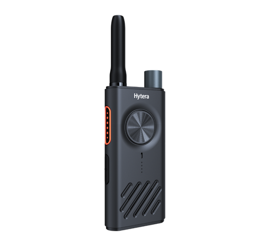 Hytera S1 Radio in Grey with large circular button in centre for press to talk. 